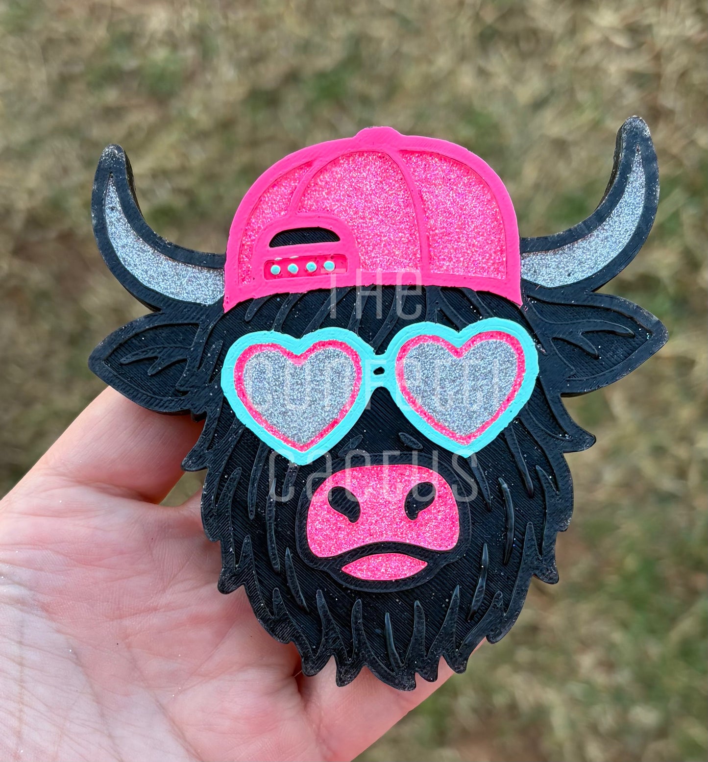Highland Cow with Heart Glasses & Cap