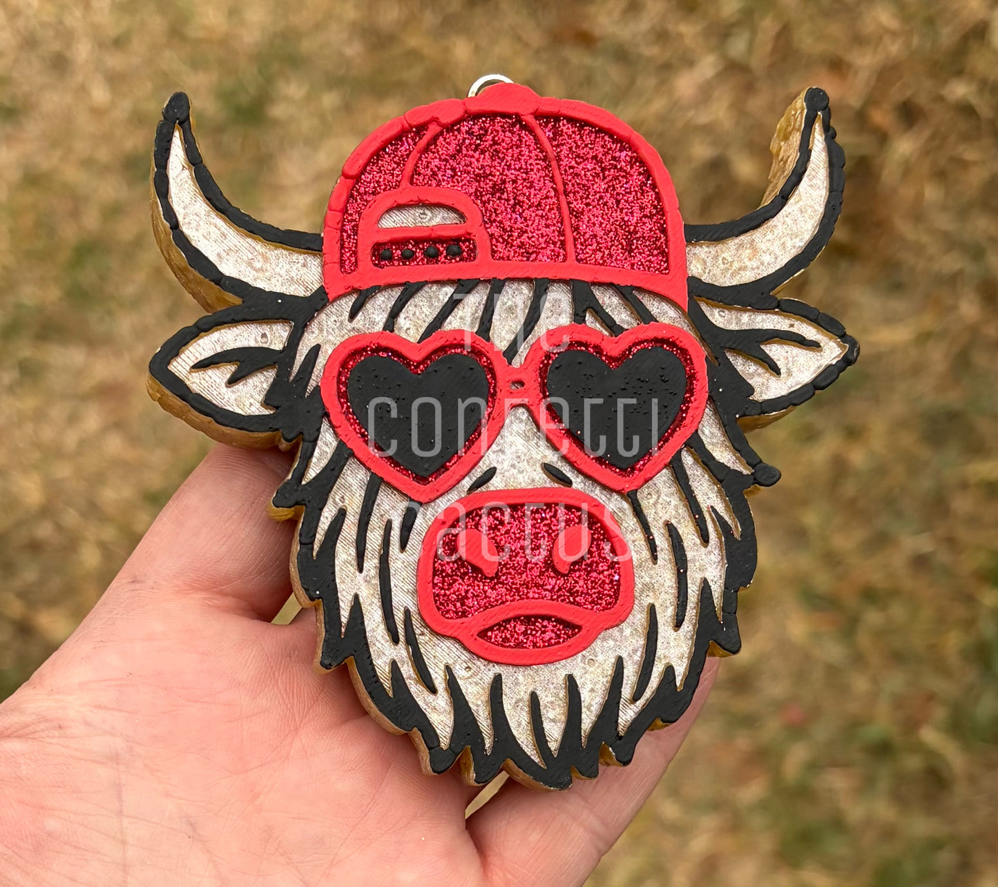 Highland Cow with Heart Glasses & Cap
