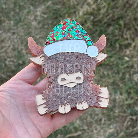 Highland Cow W/Santa Hat
