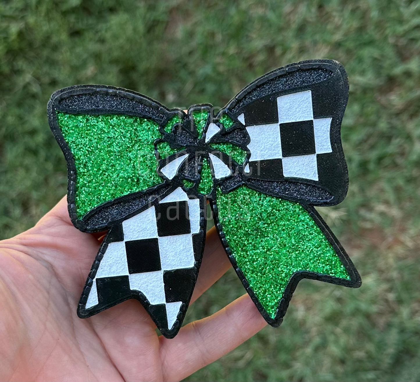 Checkered Bow W/Pom Pom